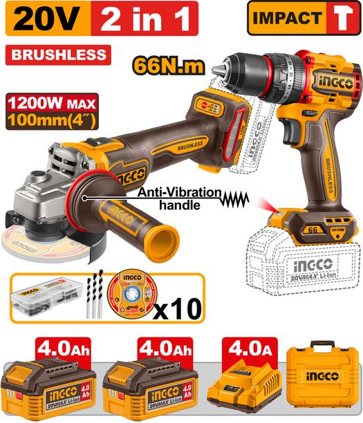 INGCO 2 Pcs Cordless combo kit , CKLI2025610 Power & Hand Tool Kit
