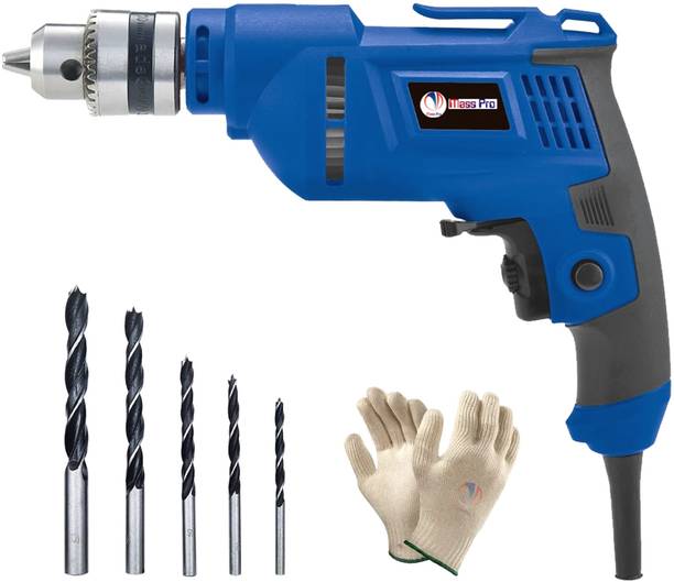 Mass Pro 10mm Electric Power Drill Machine 600W Reversible With 5Pc Wood Drill Bits Power & Hand Tool Kit