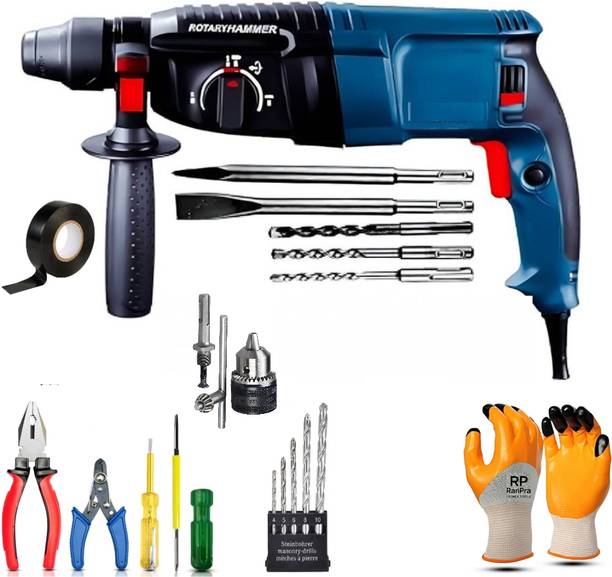 RanPra Industrial 3-Mode Rotary Hammer with 5Pcs Bits & Technician’s Tool Set Power & Hand Tool Kit