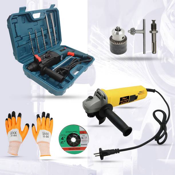 Hillgrove HGCM33M2 1200W-26mm Hammer Drill Forward/Reverse Rotation with Angle Grinder Power & Hand Tool Kit