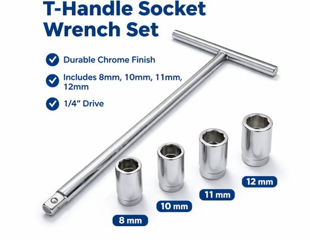 HARSHVANI T-Handle Socket Wrench Set, 1/4" Drive with 8mm 10mm 11mm 12mm Sockets Socket Set