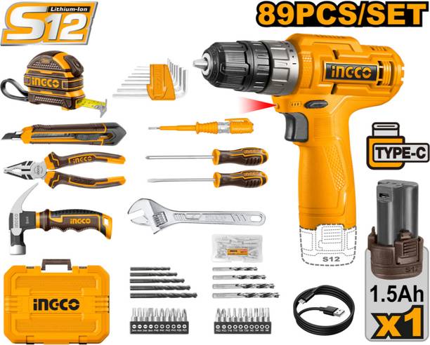 INGCO 12V cordless drill (CDLI12428) With Tool Kit Power & Hand Tool Kit