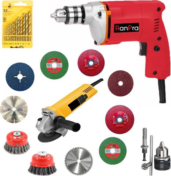 RanPra 10MM DRILL| 4INCH ANGLE GRINDER| DRILL CHUCK| GRINDING & CUTTING WHEEL Power & Hand Tool Kit