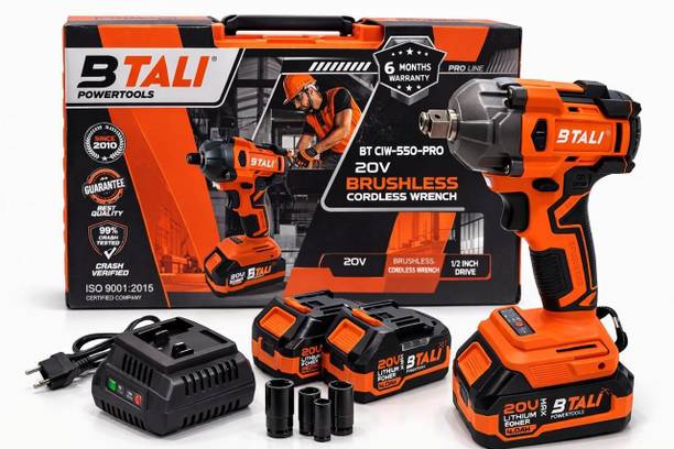 BTALI CORDLESS BRUSHLESS IMPACT WRENCH 20V LI-ION BATTERY 550NM MAX TORQUE & CHARGER Power & Hand Tool Kit