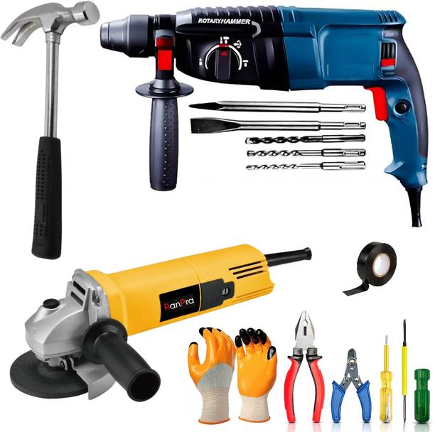 RanPra 26MM HAMMER BREAKER MACHINE| 4INCH ANGLE GRINDER| HAND TOOL SET Power & Hand Tool Kit