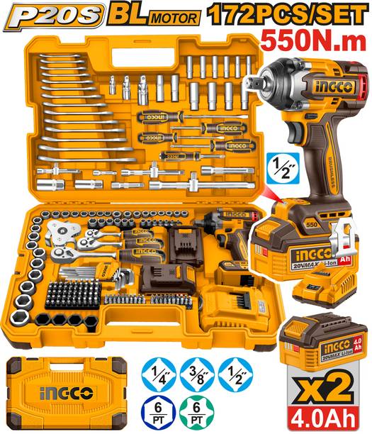 INGCO 172 Pcs Cordless impact wrench tools set , HKTHP41723 Power & Hand Tool Kit