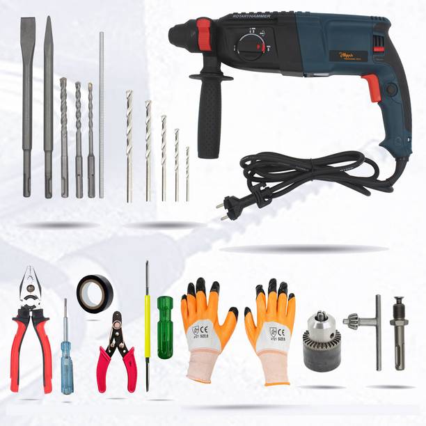 Hillgrove HGCM28M2 1200W-26mm Hammer Drill with 5Pcs Hand Tools,5Pcs Masonry Drill Bit Set Power & Hand Tool Kit