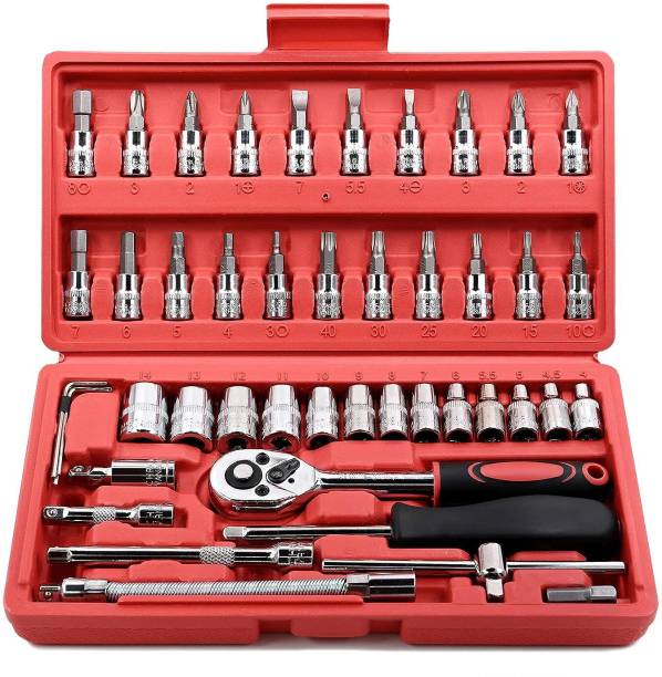 HAPYSA Tool Kit 46 Pieces Socket Wrench Set with 1/4 inch Screwdriver Drive Socket 46 Pcs High Grade Quality, Ideal for Home and Professional Use Hand Tool Kit Tool Box