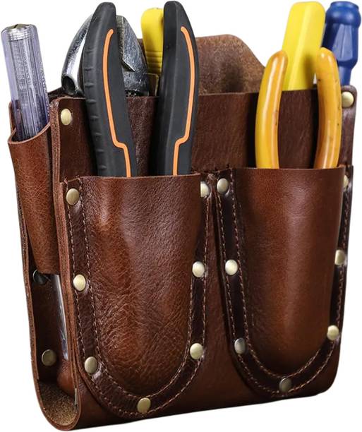 DICASTONE Vintage Leather Tool Holder, Pouch with Rivets, Multi-Pocket Storage Holster Power & Hand Tool Kit