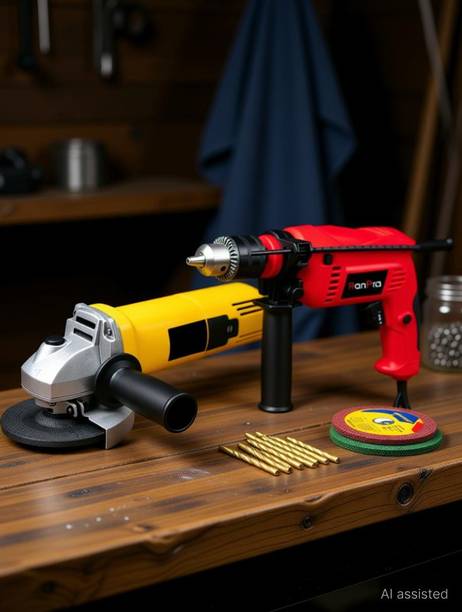 RanPra ANGLE GRINDER| 13MM DRILL MACHINE| 13PC DRILL BIT| 8PC CUTTING & GRINDING WHEEL Power & Hand Tool Kit