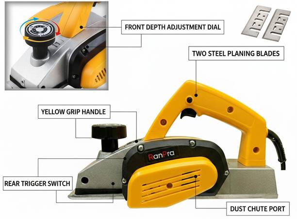 RanPra Industrial 82mm Power Planer MACHINE ( WOOD DESIGNING TOOL ) Corded Planer