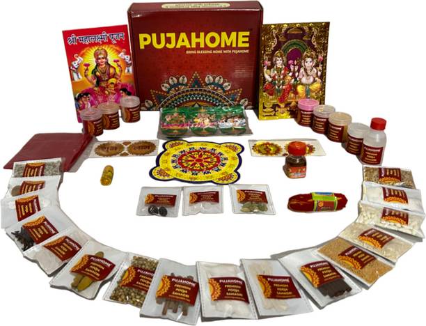 pujahome Diwali Puja Samagri Kit for Mahalakshmi Pujan/Diwali Puja Kit (38+ Items) Prayer Kit