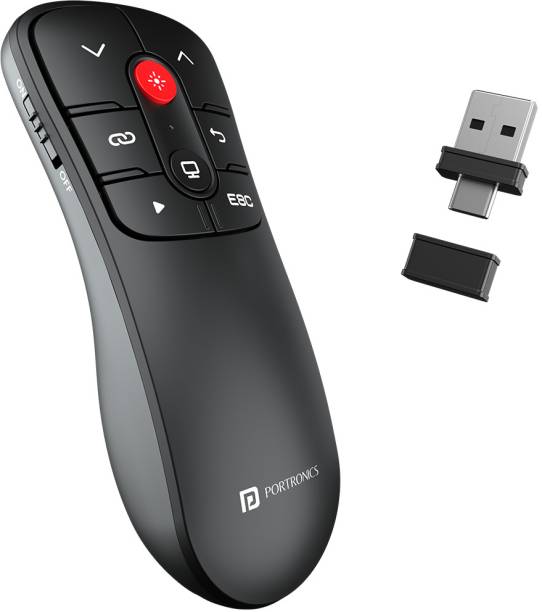 Portronics SlideMate Wireless Presentation Remote, Red Laser Pointer, Type-C & USB Dongle Slidemate Presenter