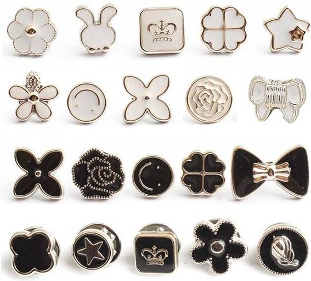 voldot Black And White 20Pcs Women Shirt Brooch Buttons Brooch