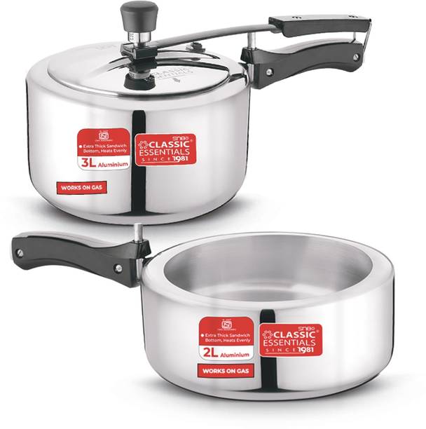 Classic Essentials Prochef Aluminum Pressure Cooker | ISI Certified Inner Lid Pressure Cooker Combo 2 L, 3 L Inner Lid Pressure Cooker