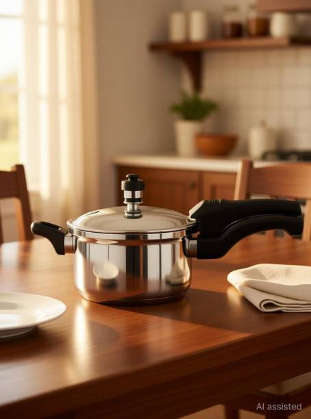 NIRLON Induction Base Triply Outer dome Lid Pressure Cooker and ceramic Fry Pan 24cm 1.5 L, 2 L Outer Lid Induction Bottom Pressure Cooker
