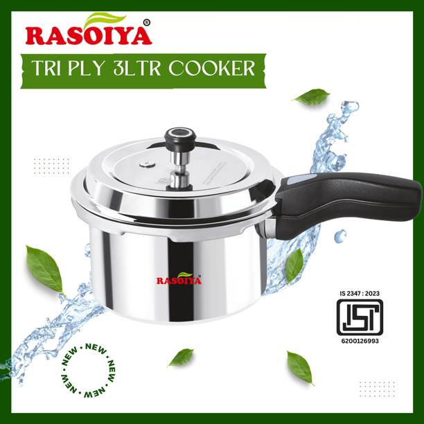Rasoiya Tri-Ply Pressure Cooker 3L ; – Premium Quality, (3-Layer) 3 L Outer Lid Induction Bottom Pressure Cooker