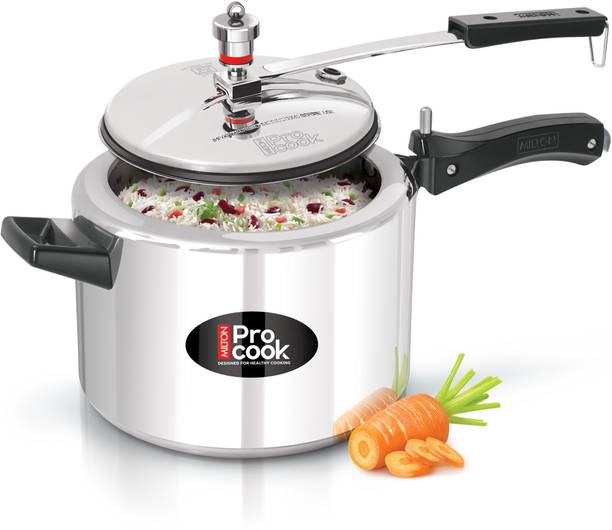 MILTON Pro Cook Aluminium Non Induction Pressure Cooker With Inner Lid, Silver 5 L Inner Lid Pressure Cooker