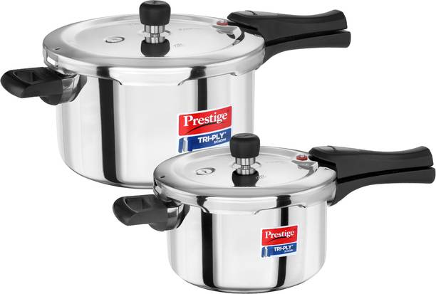 Prestige Tri-Ply Svachh Combi Pack (Outer Lid) 5 L, 3 L Outer Lid Induction Bottom Pressure Cooker