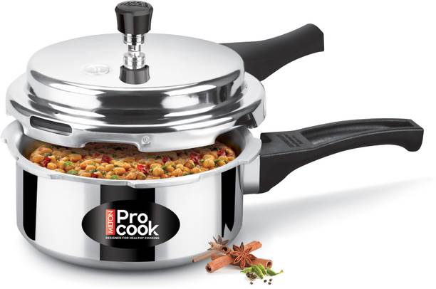 MILTON Pro Cook Aluminium Non Induction Bottom Pressure Cooker With Outer Lid 2L,Silver 2 L Outer Lid Pressure Cooker
