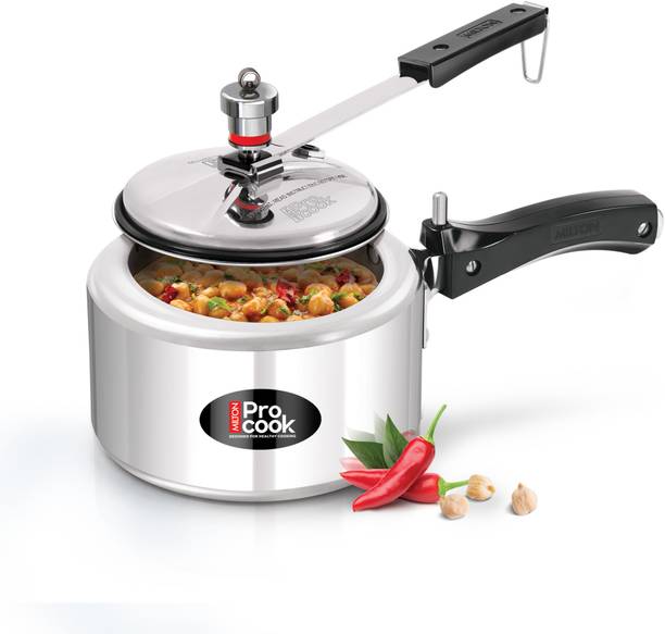 MILTON Pro Cook Aluminium Induction Pressure Cooker With Inner Lid, Silver 2 L Inner Lid Induction Bottom Pressure Cooker