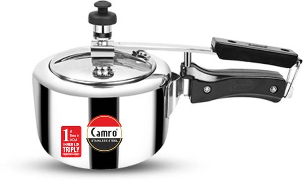 Camro Triply Steller 1.5 Liters Inner Lid Pressure Cooker | Dishwasher Safe 1.5 L Inner Lid Induction Bottom Pressure Cooker