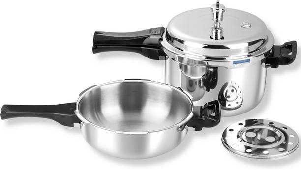 VINOD Platinum Triply Stainless Steel Pressure Cooker Combo Set of 2,Common Lid 2 L, 3 L Outer Lid Induction Bottom Pressure Cooker & Pressure Pan