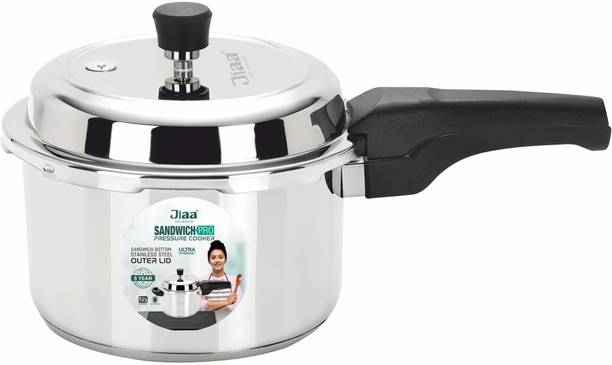 Jiaa Stainless Steel Pressure Cooker 2L-Outer Lid-Induction & Gas Compatible-Deep Lid 2 L Outer Lid Induction Bottom Pressure Cooker