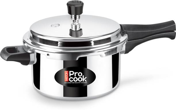 MILTON Pro Cook Aluminium Non Induction Bottom Pressure Cooker With Outer Lid 5L,Silver 5 L Outer Lid Pressure Cooker