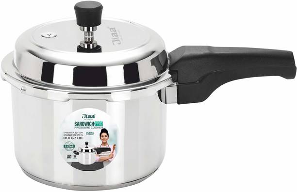 Jiaa Stainless Steel Pressure Cooker 1.5L-Induction & Gas Compatible-Deep Lid 1.5 L Outer Lid Induction Bottom Pressure Cooker