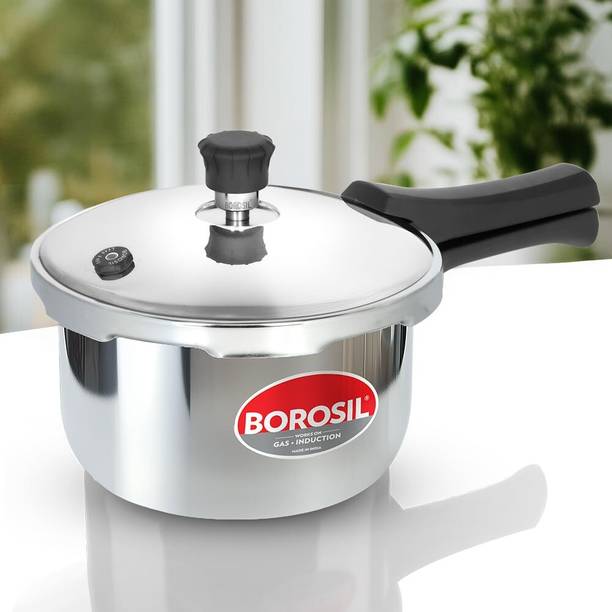 BOROSIL Presto 2L Triply Pressure Cooker | SS304 Stainless Steel | Outer Lid 2 L Outer Lid Induction Bottom Pressure Cooker