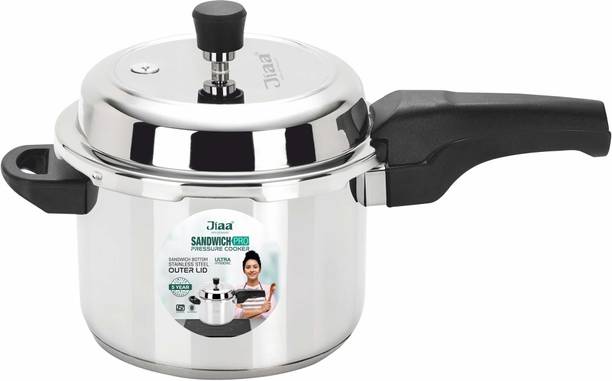 Jiaa Stainless Steel Pressure Cooker 3L-Outer Lid-Induction & Gas Compatible-Deep Lid 3 L Outer Lid Induction Bottom Pressure Cooker