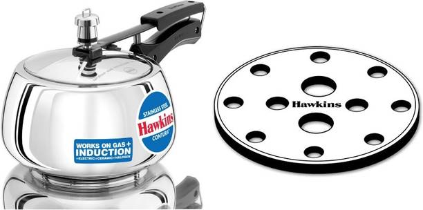 Hawkins Contura Stainless Steel Cooker With Stainless Steel Grid (11cms) Combo 3 L Inner Lid Induction Bottom Pressure Cooker