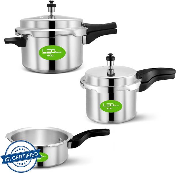 Leo Natura Eco + Outer Lid Combo Cooker Pack 2 L, 3 L, 5 L Outer Lid Induction Bottom Pressure Cooker & Pressure Pan