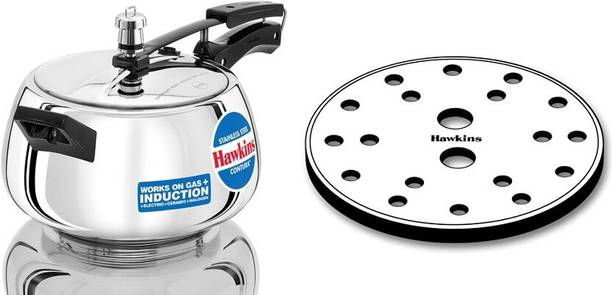 Hawkins Contura Stainless Steel Cooker With Stainless Steel Grid (17cms) Combo 5 L Inner Lid Induction Bottom Pressure Cooker