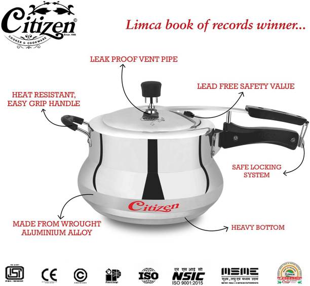 CITIZEN Marvel 4 Ltr Mirror Finish Induction Base Inner Lid (ISI Certified, 4 L Inner Lid Pressure Cooker