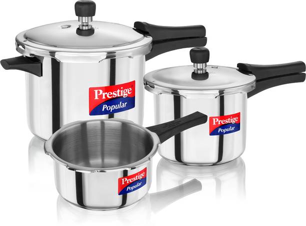 Prestige Popular Combination Pack 5 L, 3 L, 2 L Outer Lid Induction Bottom Pressure Cooker