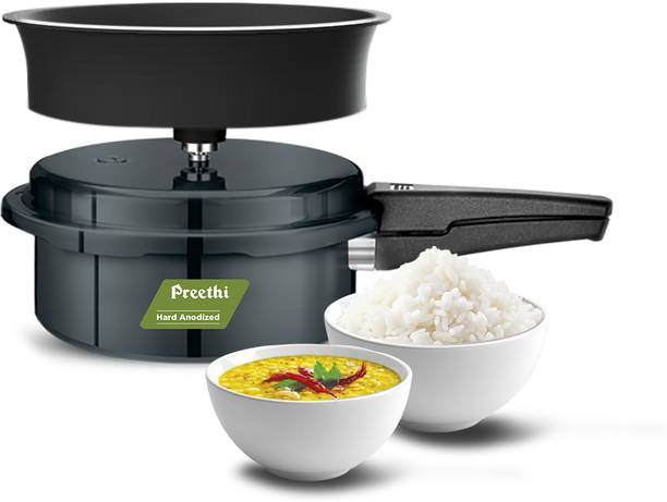 Preethi Preethi 2L Hard Anodised Pressure Cooker with Spill Splash Shield (PC 031) 2 L Outer Lid Induction Bottom Pressure Cooker