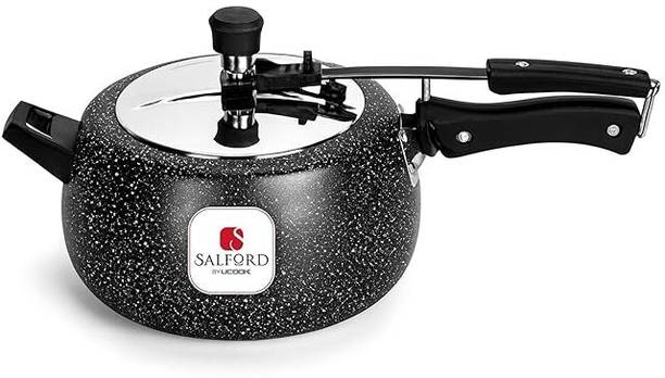 Salford Ceramic Pressure Cooker | Inner-Lid Bulging Shape | Durable Spatter Exterior 5 L Inner Lid Induction Bottom Pressure Cooker