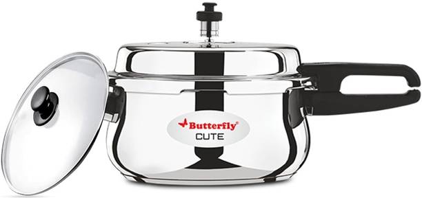 Butterfly Present Stainless steel cute 3.0 liter cooker with extra glass Lid 3 L Outer Lid Induction Bottom Pressure Cooker