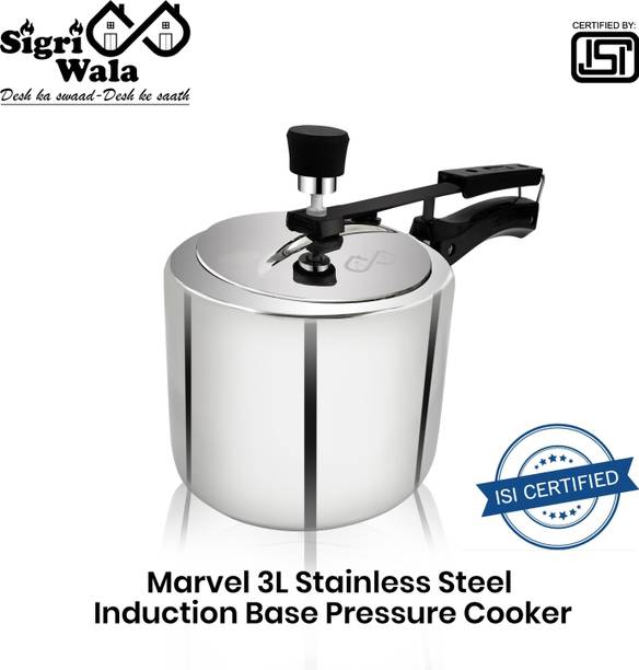 Sigri-wala Marval Stainless Steel Induction base 3 L Inner Lid Induction Bottom Pressure Cooker