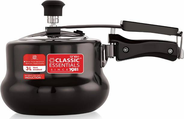 Classic Essentials Hard Anodised Handi Shape Cooker | ISI Certified Inner Lid HA Pressure Cooker 3 L Inner Lid Induction Bottom Pressure Cooker