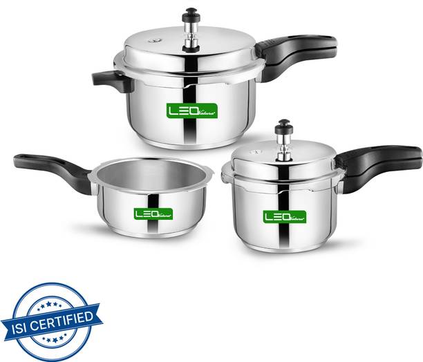 Leo Natura Stainless Steel Cooker Combo 5 L, 3 L, 2 L Outer Lid Induction Bottom Pressure Cooker