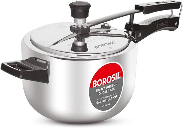 BOROSIL 3.5L Triply Pressure Cooker | SS304 Stainless Steel | Inner Lid 3.5 L Inner Lid Induction Bottom Pressure Cooker