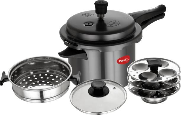 Pigeon Pressure Cooker with Steamer and Idli Maker with Glass Lid 3 L Induction Bottom Pressure Cooker