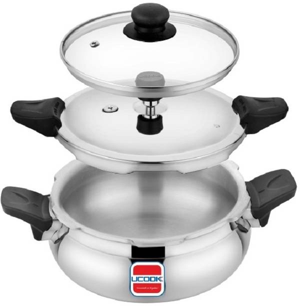 UCOOK By United Ekta Engg. Aluminium Duo Lid 2 in 1 Multipurpose All in one 5 L Outer Lid Induction Bottom Pressure Cooker