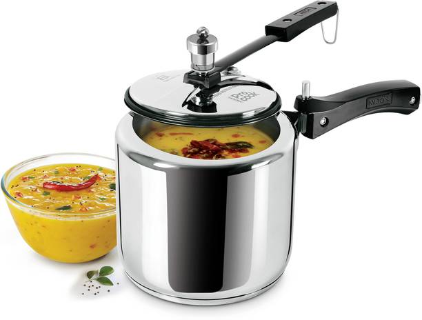 MILTON Pro Cook Sandwich Bottom Stainless Steel Pressure Cooker with Inner Lid, 3 Ltr 3 L Inner Lid Induction Bottom Pressure Cooker