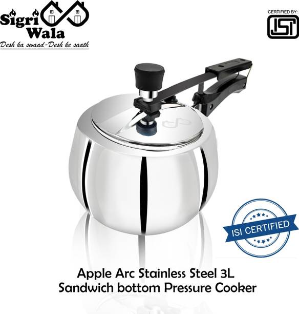 Sigri-wala Apple Arc Stainless Steel Sandwich bottom Induction base 3 L Inner Lid Induction Bottom Pressure Cooker
