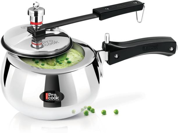 MILTON Pro Cook Curve Sandwich Bottom Stainless Steel Pressure Cooker With Inner Lid 2 L Inner Lid Induction Bottom Pressure Cooker