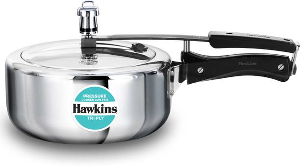 Hawkins 3 Litre Tri-Ply Pressure Cooker cum Pan, Silver (SSTPP3) 3 L Inner Lid Induction Bottom Pressure Cooker